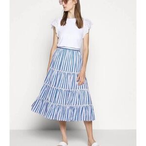 J.Crew Tiered Midi Skirt in Blue White Stripes Size M 100% Cotton Orig. $139